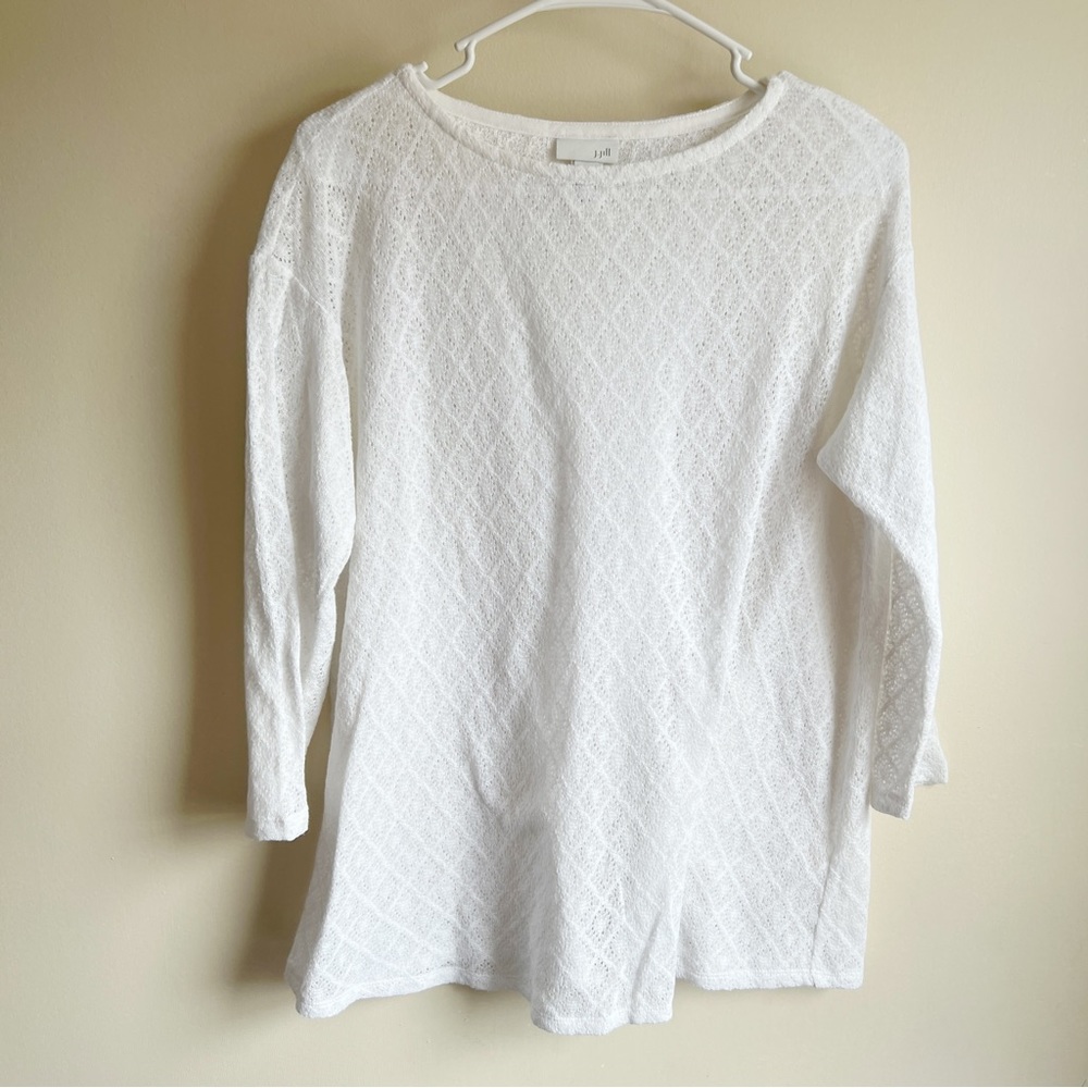 J Jill White Lace Pointelle Lightweight Crossback Blouse